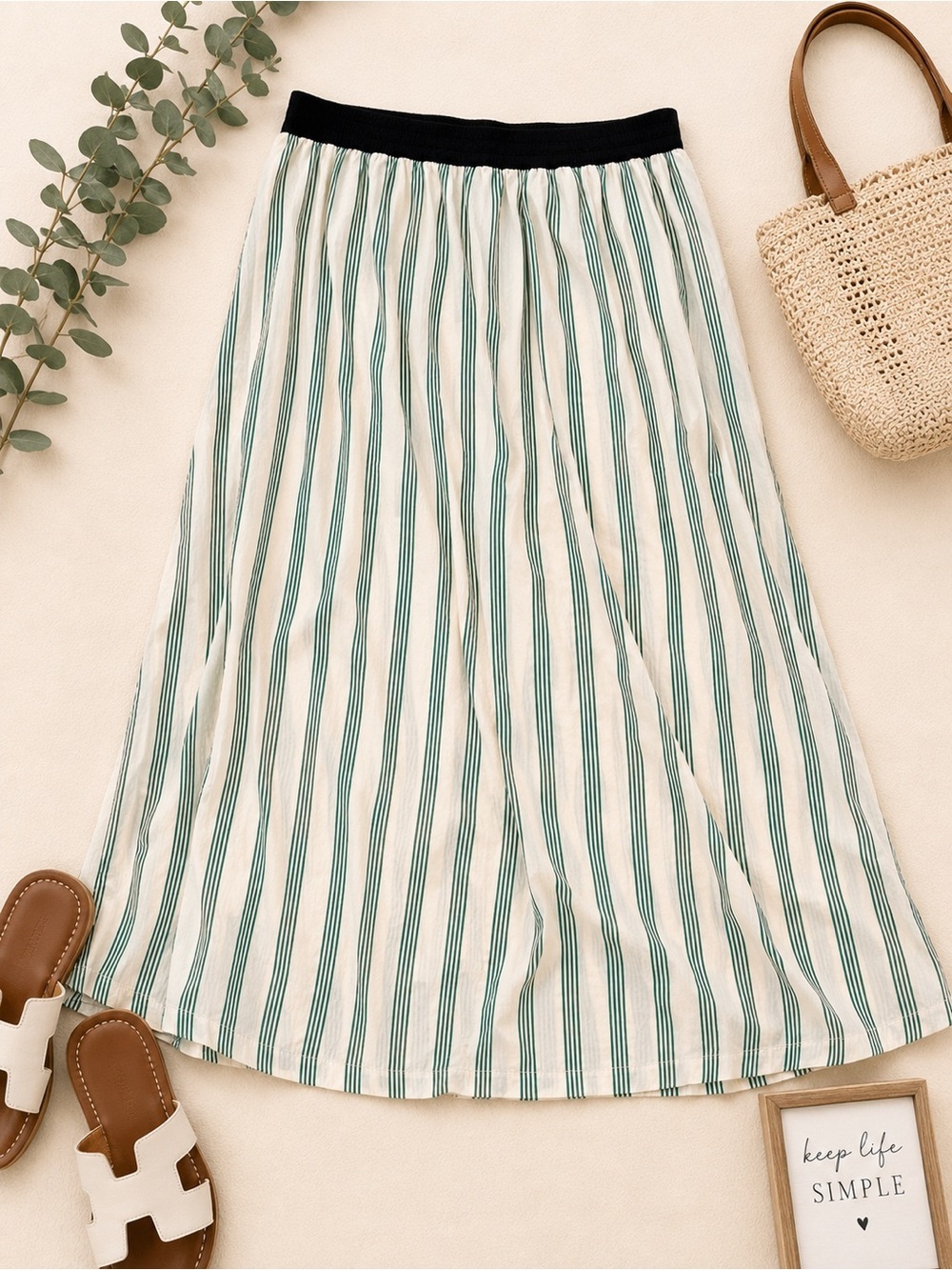 Future Collective Green Stripe Maxi Skirt 2X NWT Elastic Waist Cottagecore